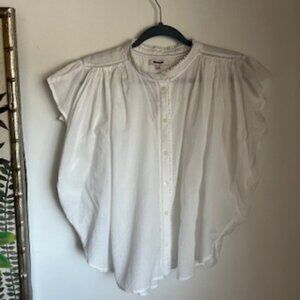 🧡3/15 Madewell Gathered Neckline White Blouse Top Women's L